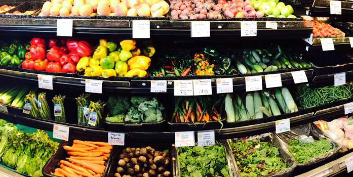 Produce aisle of Mandela Foods Cooperative, Oakland, CA